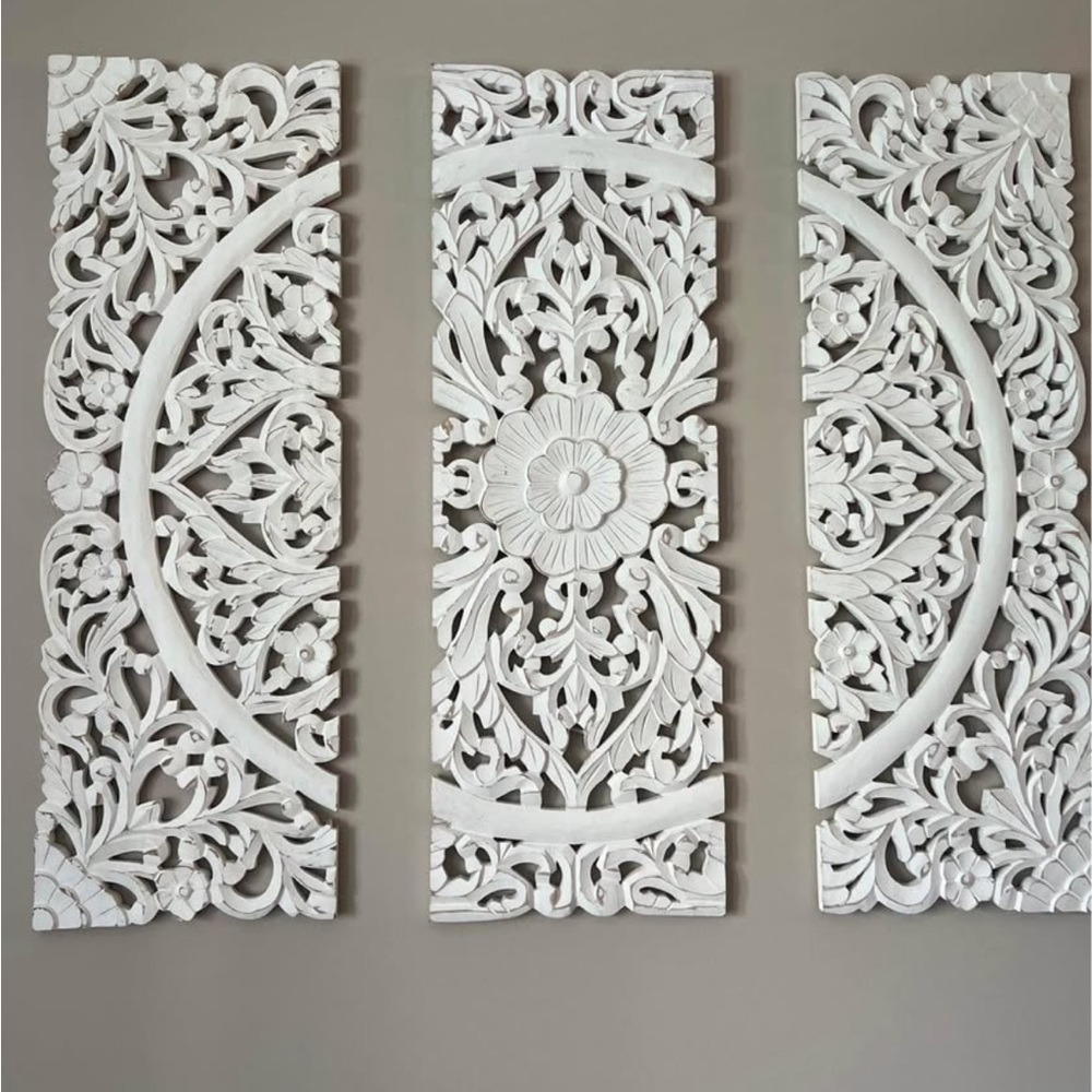 Elegant White Floral Wall Panel Set